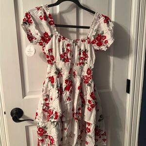 Hollister White & Red Floral Puff-Sleeve